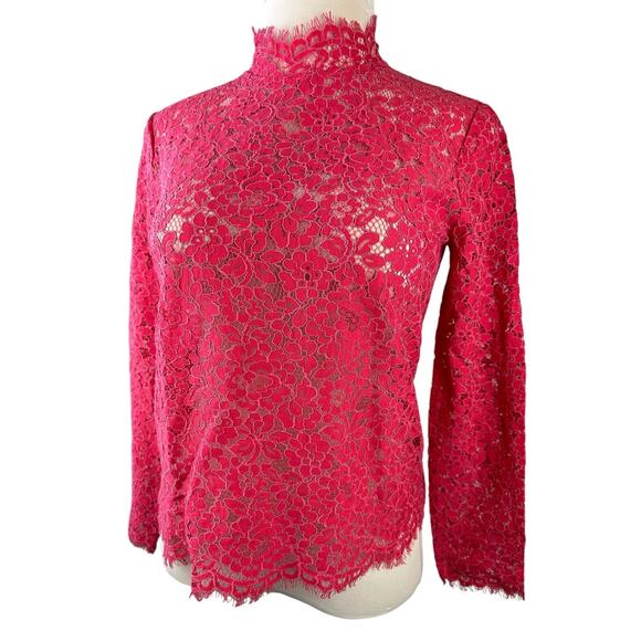 J. Crew Scalloped Lace Mock Neck Long Sleeve Sheer Top BN027 Pink Women's Size 6 - Picture 5 of 16